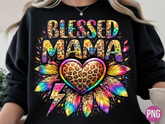 Download Blessed Mama Leopard Rainbow T-shirt Png - Rainbow Collection
