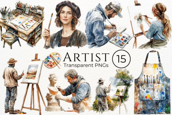 Download Artist Watercolor Cliparts - Premium Bundle