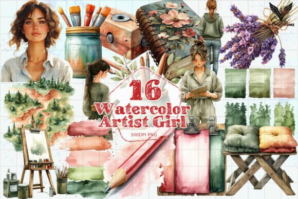 Download Watercolor Artist Girl PNG - Premium Resources