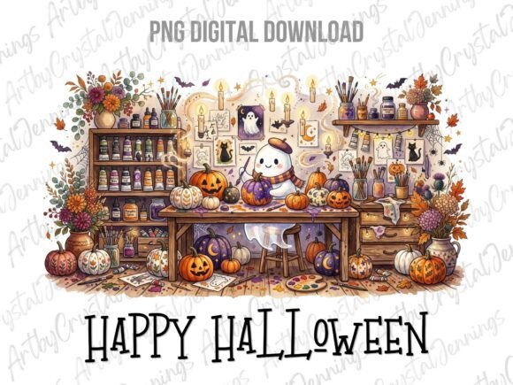 Download Cute Ghost Artist Happy Halloween PNG - Artist Collection